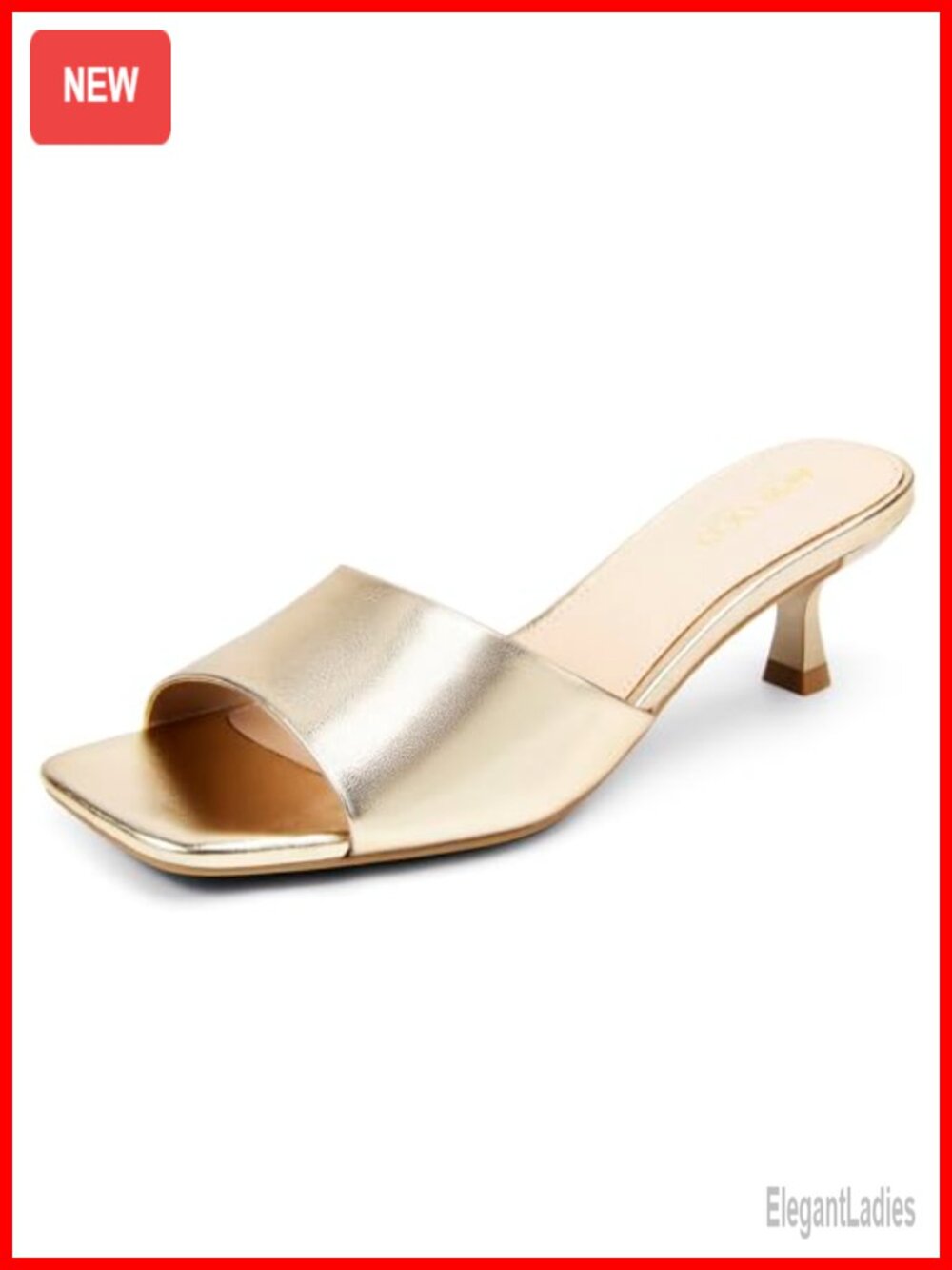 Women's Kitten Heel Sandals Square Open Toe One Band Slip-On Mules Faux Leather